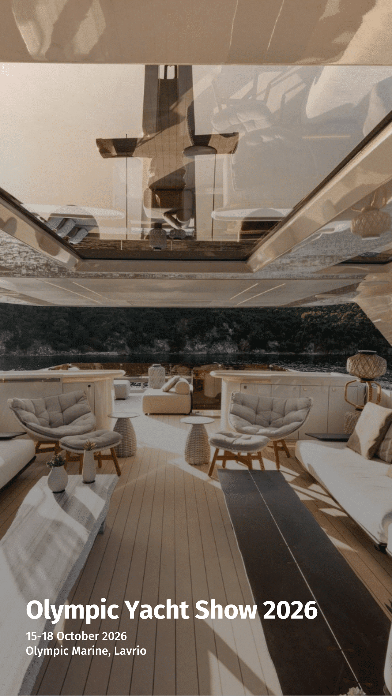 AVAX yacht lounge overlooking the sea at the Olympic Yacht Show 2026
